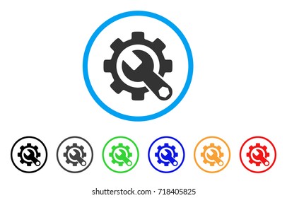 Service Tools rounded icon. Style is a flat service tools gray symbol inside light blue circle with black, gray, green, blue, red, orange color versions.