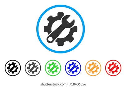 Service Tools rounded icon. Style is a flat service tools grey symbol inside light blue circle with black, gray, green, blue, red, orange versions. Vector designed for web and software interfaces.
