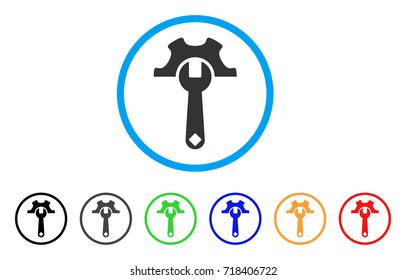 Service Tools rounded icon. Style is a flat service tools grey symbol inside light blue circle with black, gray, green, blue, red, orange color versions.