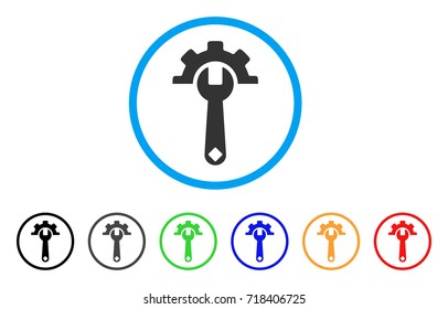 Service Tools rounded icon. Style is a flat service tools gray symbol inside light blue circle with black, gray, green, blue, red, orange versions. Vector designed for web and software interfaces.