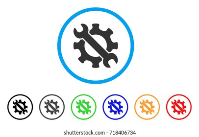 Service Tools rounded icon. Style is a flat service tools gray symbol inside light blue circle with black, gray, green, blue, red, orange color versions.
