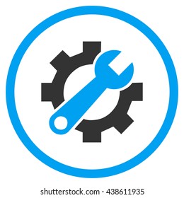 Service Tools vector bicolor icon. Image style is a flat icon symbol inside a circle, blue and gray colors, white background.
