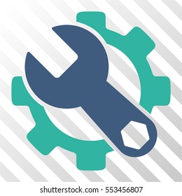 Service Tools vector icon. Illustration style is flat iconic bicolor cobalt and cyan symbol on a hatched transparent background.