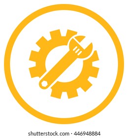 Service Tools vector icon. Image style is a flat icon symbol inside a circle, yellow color, white background.