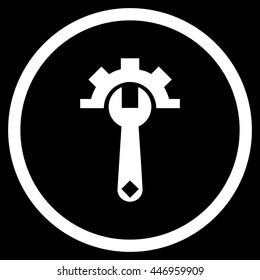 Service Tools vector icon. Image style is a flat icon symbol inside a circle, white color, black background.