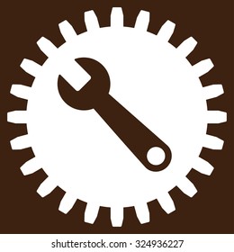 Service Tools vector icon. Style is flat symbol, white color, rounded angles, brown background.