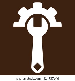 Service Tools vector icon. Style is flat symbol, white color, rounded angles, brown background.