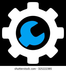 Service Tools vector icon. Style is bicolor flat symbol, blue and white colors, rounded angles, black background.