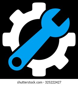 Service Tools vector icon. Style is bicolor flat symbol, blue and white colors, rounded angles, black background.
