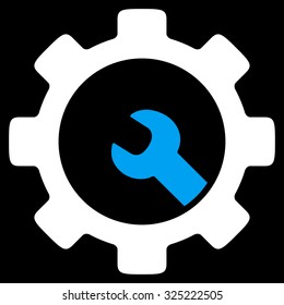 Service Tools vector icon. Style is bicolor flat symbol, blue and white colors, rounded angles, black background.
