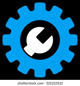 Service Tools vector icon. Style is bicolor flat symbol, blue and white colors, rounded angles, black background.