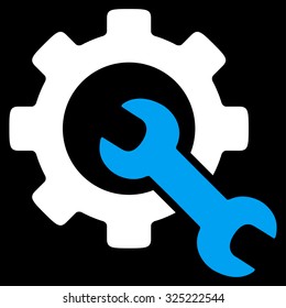 Service Tools vector icon. Style is bicolor flat symbol, blue and white colors, rounded angles, black background.