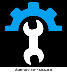 Service Tools vector icon. Style is bicolor flat symbol, blue and white colors, rounded angles, black background.