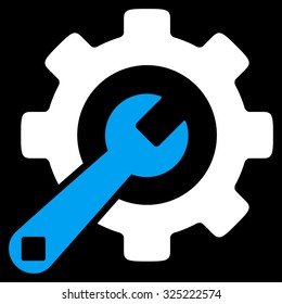 Service Tools vector icon. Style is bicolor flat symbol, blue and white colors, rounded angles, black background.