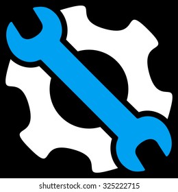 Service Tools vector icon. Style is bicolor flat symbol, blue and white colors, rounded angles, black background.