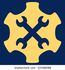 Service Tools vector icon. Style is flat symbol, yellow color, rounded angles, blue background.