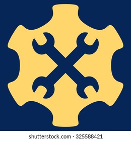 Service Tools vector icon. Style is flat symbol, yellow color, rounded angles, blue background.