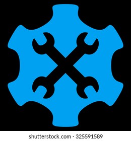 Service Tools vector icon. Style is flat symbol, blue color, rounded angles, black background.