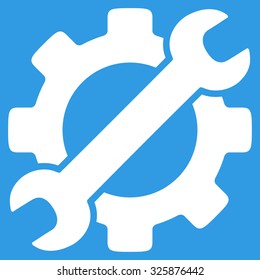 Service Tools vector icon. Style is flat symbol, white color, rounded angles, blue background.