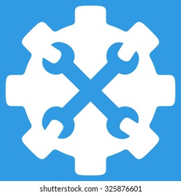 Service Tools vector icon. Style is flat symbol, white color, rounded angles, blue background.