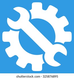 Service Tools vector icon. Style is flat symbol, white color, rounded angles, blue background.