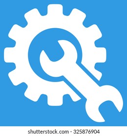 Service Tools vector icon. Style is flat symbol, white color, rounded angles, blue background.