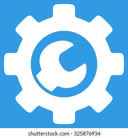 Service Tools vector icon. Style is flat symbol, white color, rounded angles, blue background.