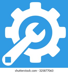 Service Tools vector icon. Style is flat symbol, white color, rounded angles, blue background.