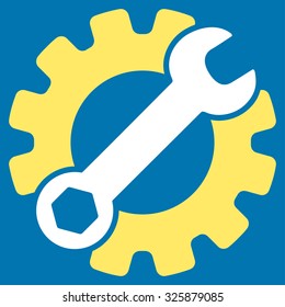 Service Tools vector icon. Style is bicolor flat symbol, yellow and white colors, rounded angles, blue background.