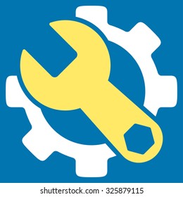 Service Tools vector icon. Style is bicolor flat symbol, yellow and white colors, rounded angles, blue background.