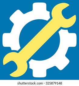 Service Tools vector icon. Style is bicolor flat symbol, yellow and white colors, rounded angles, blue background.
