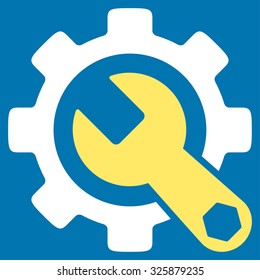 Service Tools vector icon. Style is bicolor flat symbol, yellow and white colors, rounded angles, blue background.