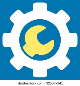 Service Tools vector icon. Style is bicolor flat symbol, yellow and white colors, rounded angles, blue background.