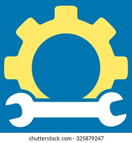 Service Tools vector icon. Style is bicolor flat symbol, yellow and white colors, rounded angles, blue background.