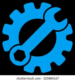 Service Tools vector icon. Style is flat symbol, blue color, rounded angles, black background.