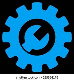 Service Tools vector icon. Style is flat symbol, blue color, rounded angles, black background.