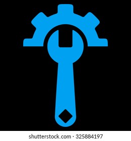 Service Tools vector icon. Style is flat symbol, blue color, rounded angles, black background.
