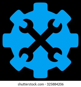 Service Tools vector icon. Style is flat symbol, blue color, rounded angles, black background.