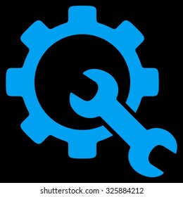 Service Tools vector icon. Style is flat symbol, blue color, rounded angles, black background.