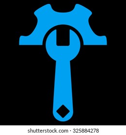 Service Tools vector icon. Style is flat symbol, blue color, rounded angles, black background.