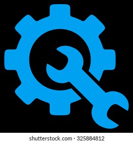 Service Tools vector icon. Style is flat symbol, blue color, rounded angles, black background.