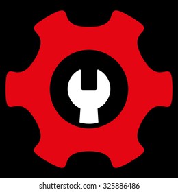Service Tools vector icon. Style is bicolor flat symbol, red and white colors, rounded angles, black background.