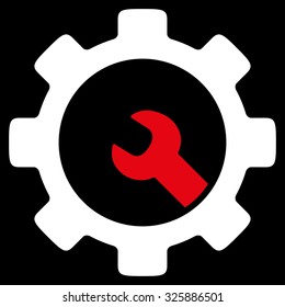 Service Tools vector icon. Style is bicolor flat symbol, red and white colors, rounded angles, black background.