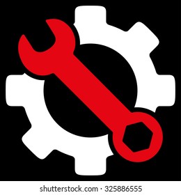 Service Tools vector icon. Style is bicolor flat symbol, red and white colors, rounded angles, black background.