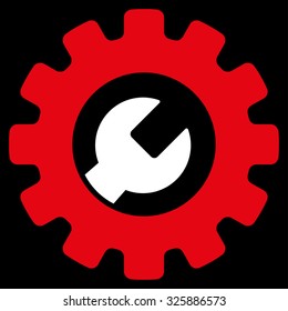Service Tools vector icon. Style is bicolor flat symbol, red and white colors, rounded angles, black background.