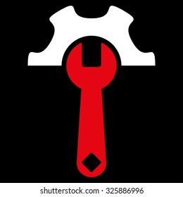 Service Tools vector icon. Style is bicolor flat symbol, red and white colors, rounded angles, black background.