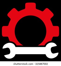 Service Tools vector icon. Style is bicolor flat symbol, red and white colors, rounded angles, black background.