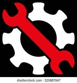 Service Tools vector icon. Style is bicolor flat symbol, red and white colors, rounded angles, black background.