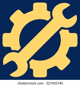 Service Tools vector icon. Style is flat symbol, yellow color, rounded angles, blue background.