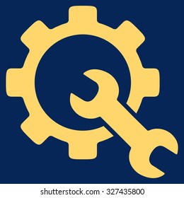 Service Tools vector icon. Style is flat symbol, yellow color, rounded angles, blue background.